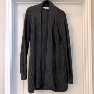 LOFT Open Front Wool Blend Cableknit Cardigan in Gray